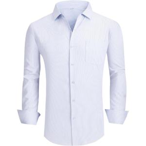 Alex Vando Mens Rayon Dress Shirts Wrinkle Free Regular Fit Stretch Button Down Shirt(Blue/White)
