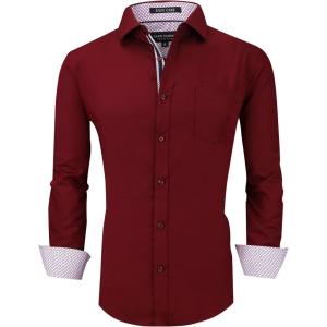 Alex Vando Mens Rayon Dress Shirts Wrinkle Free Regular Fit Stretch Button Down Shirt(Burgundy)
