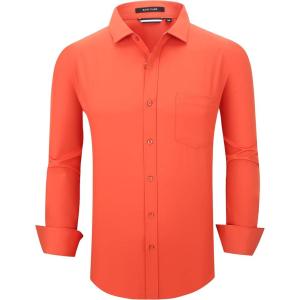 Alex Vando Mens Rayon Dress Shirts Wrinkle Free Regular Fit Stretch Button Down Shirt(Burnt Orange)