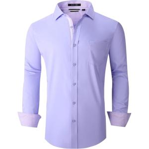 Alex Vando Mens Rayon Dress Shirts Wrinkle Free Regular Fit Stretch Button Down Shirt(Lilac)