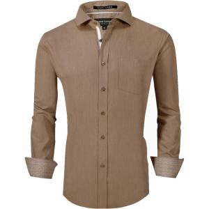 Alex Vando Mens Rayon Dress Shirts Wrinkle Free Regular Fit Stretch Button Down Shirt(Macaroon)