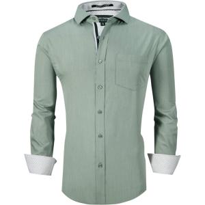 Alex Vando Mens Rayon Dress Shirts Wrinkle Free Regular Fit Stretch Button Down Shirt(Olivine)
