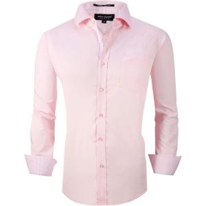 Alex Vando Mens Rayon Dress Shirts Wrinkle Free Regular Fit Stretch Button Down Shirt(Pink)