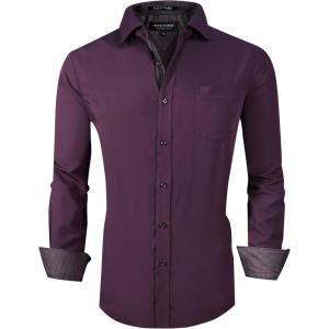 Alex Vando Mens Rayon Dress Shirts Wrinkle Free Regular Fit Stretch Button Down Shirt(Purple)