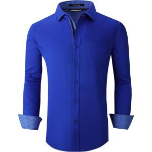 Alex Vando Mens Rayon Dress Shirts Wrinkle Free Regular Fit Stretch Button Down Shirt(Royal)