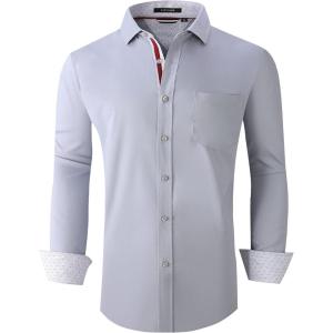 Alex Vando Mens Rayon Dress Shirts Wrinkle Free Regular Fit Stretch Button Down Shirt(Silver)