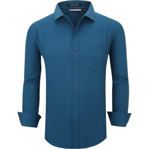 Alex Vando Mens Rayon Dress Shirts Wrinkle Free Regular Fit Stretch Button Down Shirt(Teal)