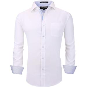 Alex Vando Mens Rayon Dress Shirts Wrinkle Free Regular Fit Stretch Button Down Shirt(White)