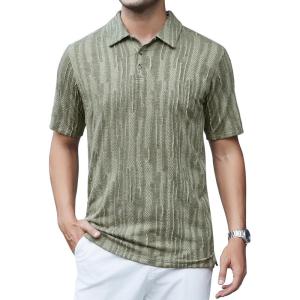 Alex Vando Mens Seamless Golf Shirt Moisture Wicking Quick-Dry Tailored Fit Polo Shirts(Army Jacquard)