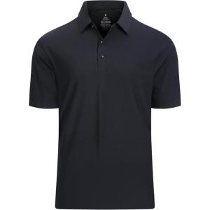 Alex Vando Mens Seamless Golf Shirt Moisture Wicking Quick-Dry Tailored Fit Polo Shirts(Black)