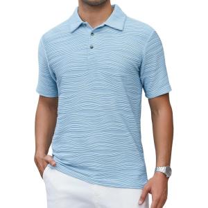 Alex Vando Mens Seamless Golf Shirt Moisture Wicking Quick-Dry Tailored Fit Polo Shirts(Blue Jacquard)