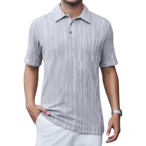 Alex Vando Mens Seamless Golf Shirt Moisture Wicking Quick-Dry Tailored Fit Polo Shirts(Grey Jacquard)
