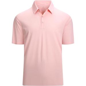 Alex Vando Mens Seamless Golf Shirt Moisture Wicking Quick-Dry Tailored Fit Polo Shirts(Pink)