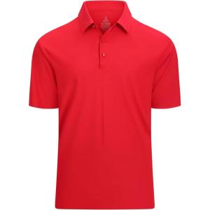 Alex Vando Mens Seamless Golf Shirt Moisture Wicking Quick-Dry Tailored Fit Polo Shirts(Red)