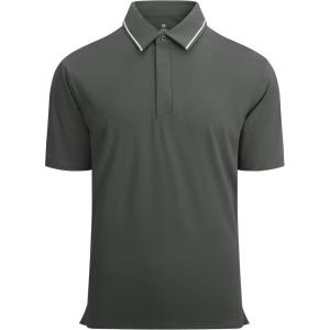 Alex Vando Mens Seamless Golf Shirt Moisture Wicking Quick-Dry Tailored Fit Polo Shirts(Stain Resistant Charcoal)