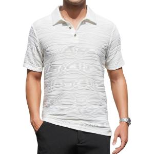 Alex Vando Mens Seamless Golf Shirt Moisture Wicking Quick-Dry Tailored Fit Polo Shirts(White Jacquard)