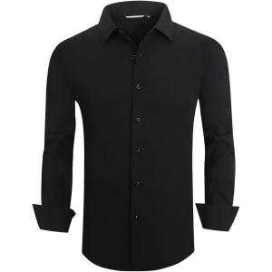 Alex Vando Mens Seersucker Dress Shirts Striped Business Casual Cotton Shirts for Men(Black)