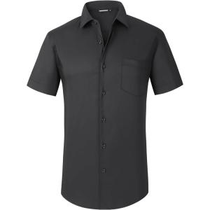 Alex Vando Mens Short Sleeve Dress Shirt Solid Cotton Stretch Button Down Shirt with Pocket(Black)