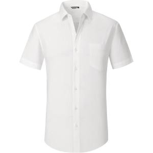 Alex Vando Mens Short Sleeve Dress Shirt Solid Cotton Stretch Button Down Shirt with Pocket(White)