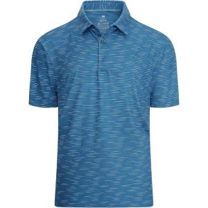 Alex Vando Mens Striped Golf Shirt Moisture Wicking Quick-Dry Sports Polo Shirts(Blue)