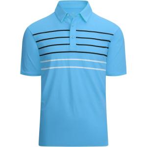 Alex Vando Mens Striped Golf Shirt Moisture Wicking Quick-Dry Sports Polo Shirts(Blue Stripe)