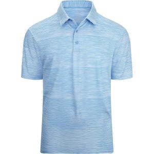 Alex Vando Mens Striped Golf Shirt Moisture Wicking Quick-Dry Sports Polo Shirts(Blue/White)