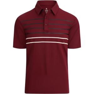 Alex Vando Mens Striped Golf Shirt Moisture Wicking Quick-Dry Sports Polo Shirts(Burgundy Stripe)