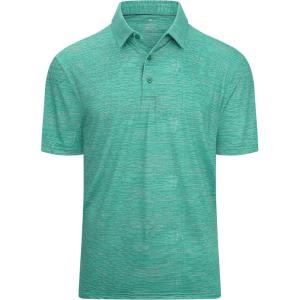 Alex Vando Mens Striped Golf Shirt Moisture Wicking Quick-Dry Sports Polo Shirts(Green)