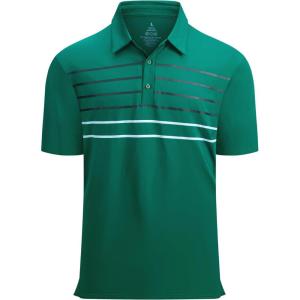 Alex Vando Mens Striped Golf Shirt Moisture Wicking Quick-Dry Sports Polo Shirts(Green Stripe)