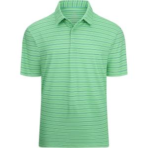 Alex Vando Mens Striped Golf Shirt Moisture Wicking Quick-Dry Sports Polo Shirts(Green/Green)