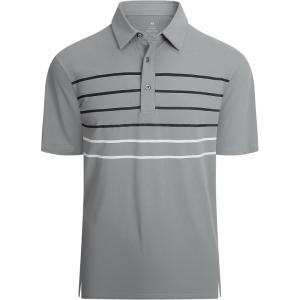Alex Vando Mens Striped Golf Shirt Moisture Wicking Quick-Dry Sports Polo Shirts(Grey Stripe)