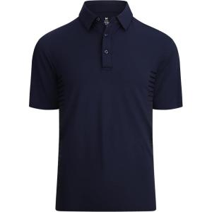Alex Vando Mens Striped Golf Shirt Moisture Wicking Quick-Dry Sports Polo Shirts(Navy Stripe)