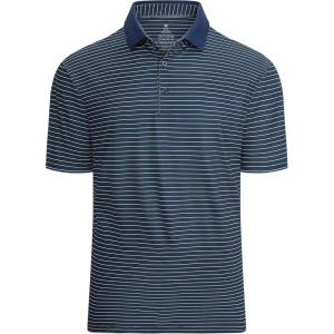 Alex Vando Mens Striped Golf Shirt Moisture Wicking Quick-Dry Sports Polo Shirts(Navy/White)