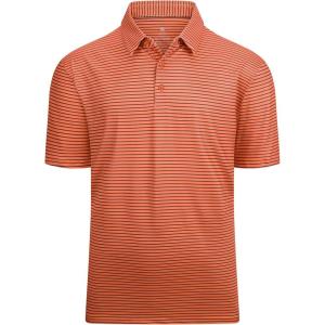Alex Vando Mens Striped Golf Shirt Moisture Wicking Quick-Dry Sports Polo Shirts(Orange/Black)