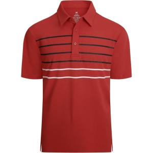 Alex Vando Mens Striped Golf Shirt Moisture Wicking Quick-Dry Sports Polo Shirts(Red Stripe)