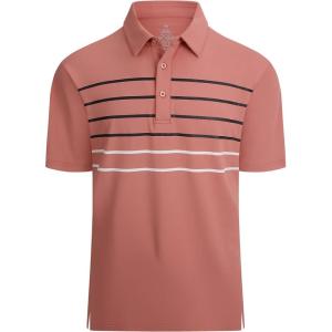 Alex Vando Mens Striped Golf Shirt Moisture Wicking Quick-Dry Sports Polo Shirts(Rose Stripe)