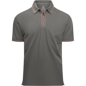 Alex Vando Mens Zipper Golf Shirt Moisture Wicking Zip Up Solid Fashion Polo Shirts(Army)