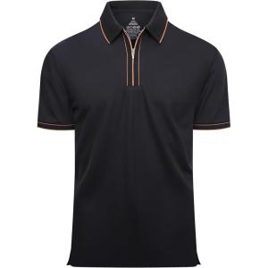 Alex Vando Mens Zipper Golf Shirt Moisture Wicking Zip Up Solid Fashion Polo Shirts(Black)