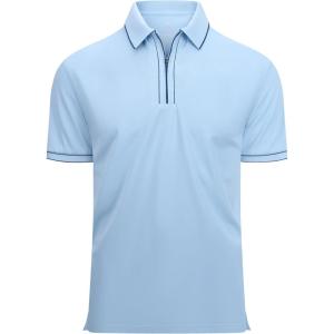 Alex Vando Mens Zipper Golf Shirt Moisture Wicking Zip Up Solid Fashion Polo Shirts(Blue)
