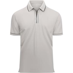 Alex Vando Mens Zipper Golf Shirt Moisture Wicking Zip Up Solid Fashion Polo Shirts(Grey)