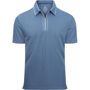 Alex Vando Mens Zipper Golf Shirt Moisture Wicking Zip Up Solid Fashion Polo Shirts(Turquoise)