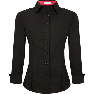 Alex Vando Womens Dress Shirts Wrinkle Free Regular Fit Long Sleeve Stretch Work Shirt(Black)