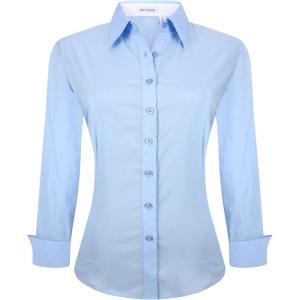 Alex Vando Womens Dress Shirts Wrinkle Free Regular Fit Long Sleeve Stretch Work Shirt(Blue)