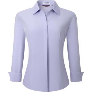 Alex Vando Womens Dress Shirts Wrinkle Free Regular Fit Long Sleeve Stretch Work Shirt(Hidden Placket Purple)
