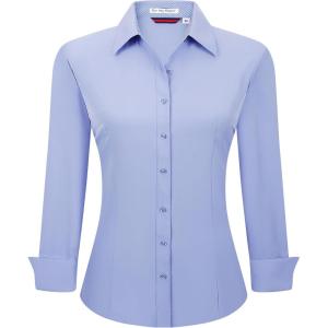 Alex Vando Womens Dress Shirts Wrinkle Free Regular Fit Long Sleeve Stretch Work Shirt(Medium Blue)