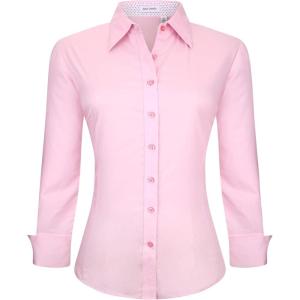 Alex Vando Womens Dress Shirts Wrinkle Free Regular Fit Long Sleeve Stretch Work Shirt(Pink)