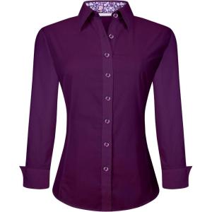 Alex Vando Womens Dress Shirts Wrinkle Free Regular Fit Long Sleeve Stretch Work Shirt(Purple)