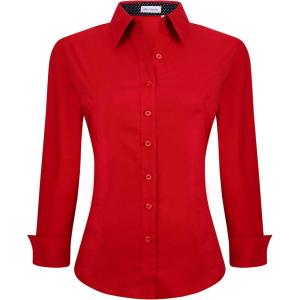 Alex Vando Womens Dress Shirts Wrinkle Free Regular Fit Long Sleeve Stretch Work Shirt(Red)
