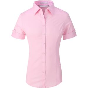 Alex Vando Womens Dress Shirts Wrinkle Free Regular Fit Long Sleeve Stretch Work Shirt(Ss Pink)