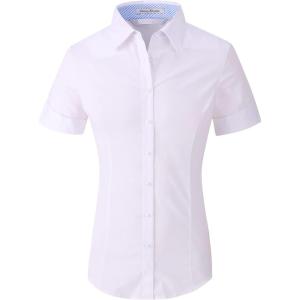 Alex Vando Womens Dress Shirts Wrinkle Free Regular Fit Long Sleeve Stretch Work Shirt(Ss White)